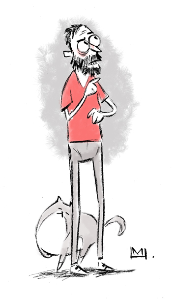 Illustration for article titled Artist drew himself and his cat in 100 different cartoonists' styles